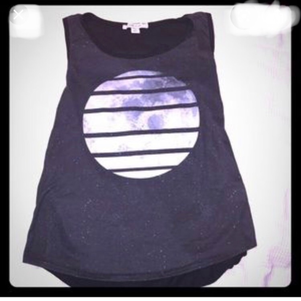 ADAM LEVINE Black and White MOON High Low Graphic Tank Top Sz S